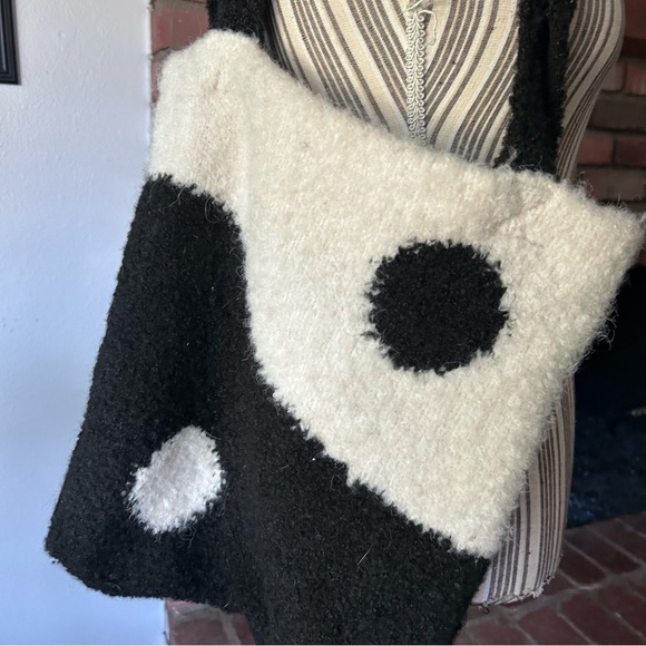 Free People Carry On Yin Yang Fuzzy Tote Bag in Black & White - Picture 5 of 6